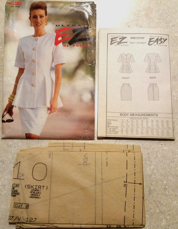 Ultra Ez By Vogue 8367 Misses Top And Skirt Size 12 14 16 Uncut Sewing Pattern