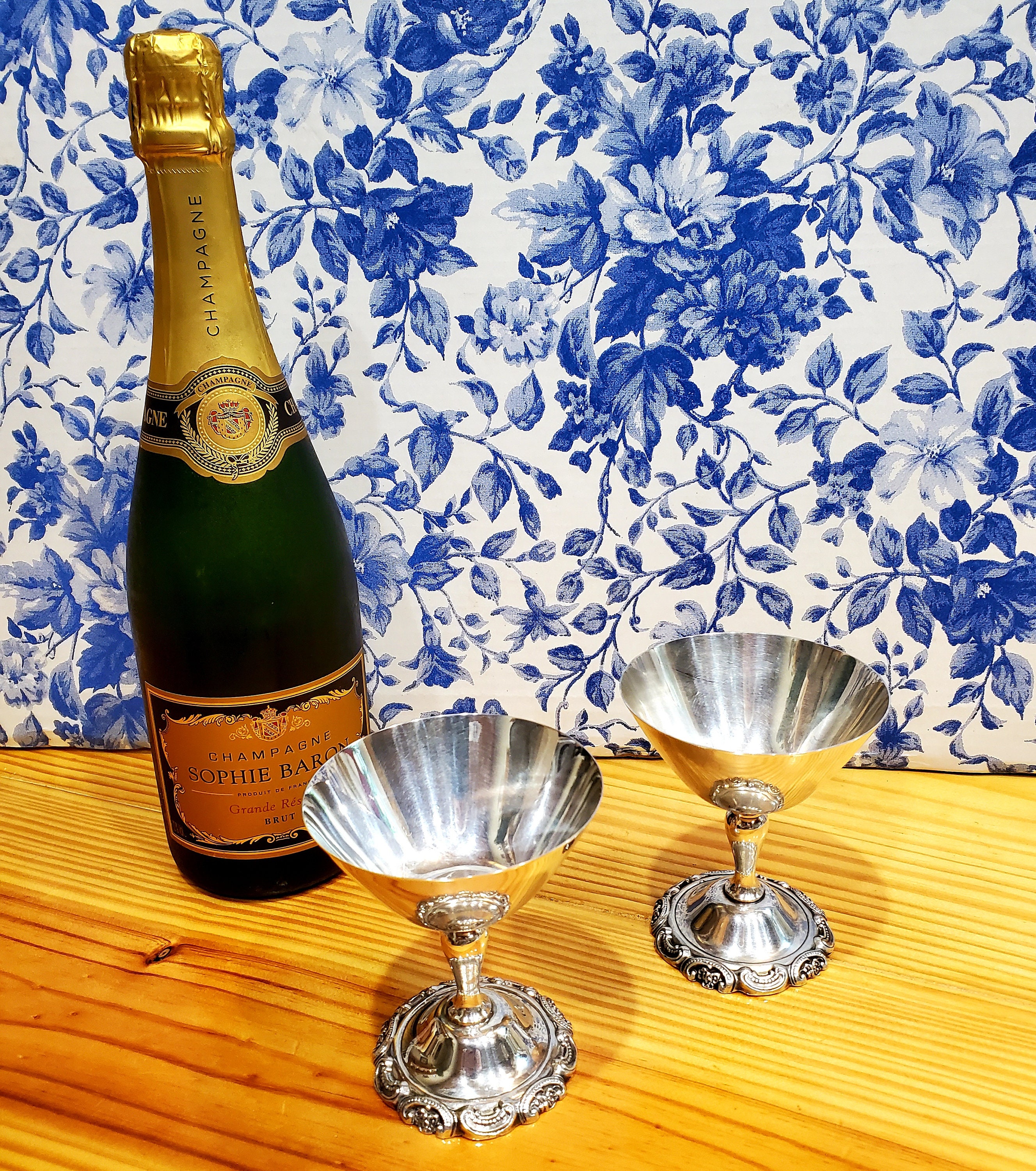 Vintage Baroque Silver Stemware, Wallace 224 Silver Wine Goblets