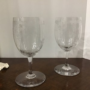 Vintage CRYSTAL WINE GLASSES Wedding, Anniversary, Etched Crystal Stemware