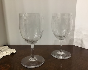 Vintage CRYSTAL WINE GLASSES Wedding, Anniversary, Etched Crystal Stemware