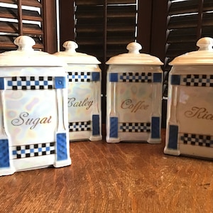Czech Lusterware Canister Set 1930s Kitchen Canisters Blue and White Kitchen Decor