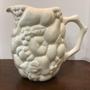 Vintage White Ceramic Pitcher Farmhouse, Shabby Chic, French Country Milk Juice Water Beverage Pitcher