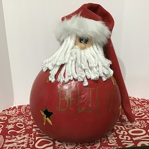 Handmade Large Santa Gourd, “Believe” Santa Christmas Decor, Whimsical Santa Figure
