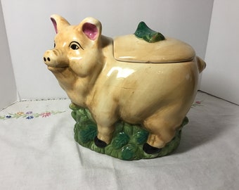 WCL Pottery Pig Sugar Jar, Pig Cookie, Candy, Snack Jar Canister, Farmhouse Kitchen Decor Pig Collectible