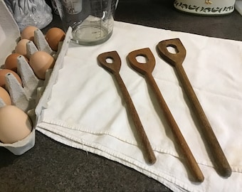 Set of Three WOOD STIRRING SPOONS Hand made wooden spoons Farmhouse Kitchen Spoons