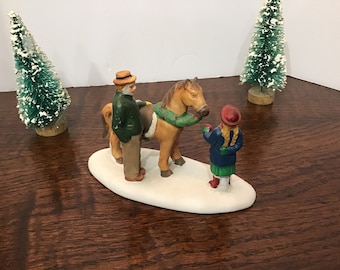 Lemax Vintage Christmas Village Figurine, “Merry Christmas Mr Pony” Rare Find Christmas Decor, Winter Decor, Christmas Village Accessory