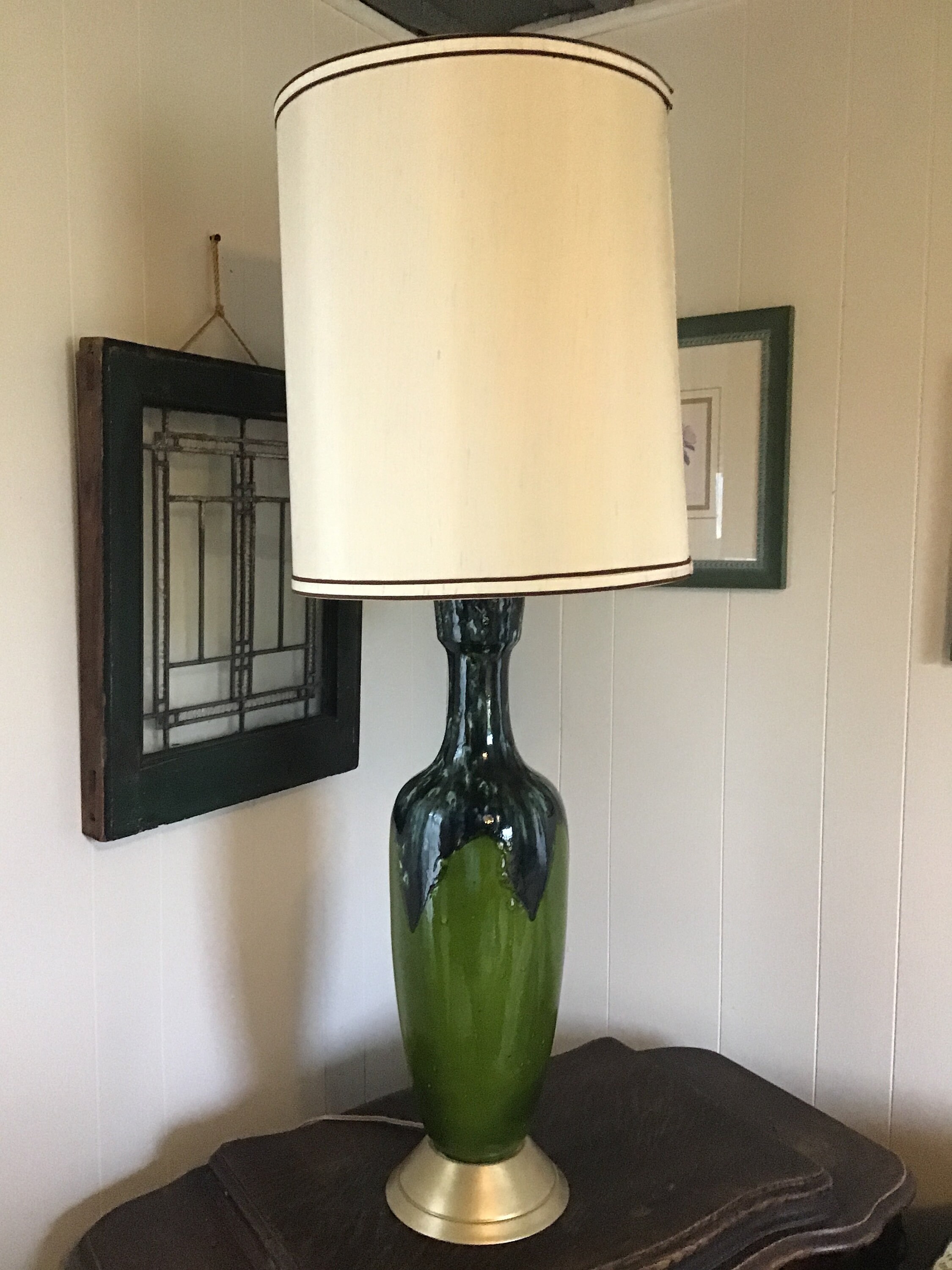 Large Mid Century Drip Glaze Large Table Lamp 1960s Modern With