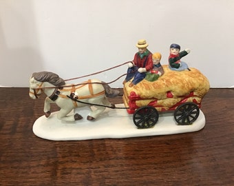 Lemax Christmas Village Porcelain “Hay Carriage Ride” Christmas Village Collectible Figurine, Christmas Decor