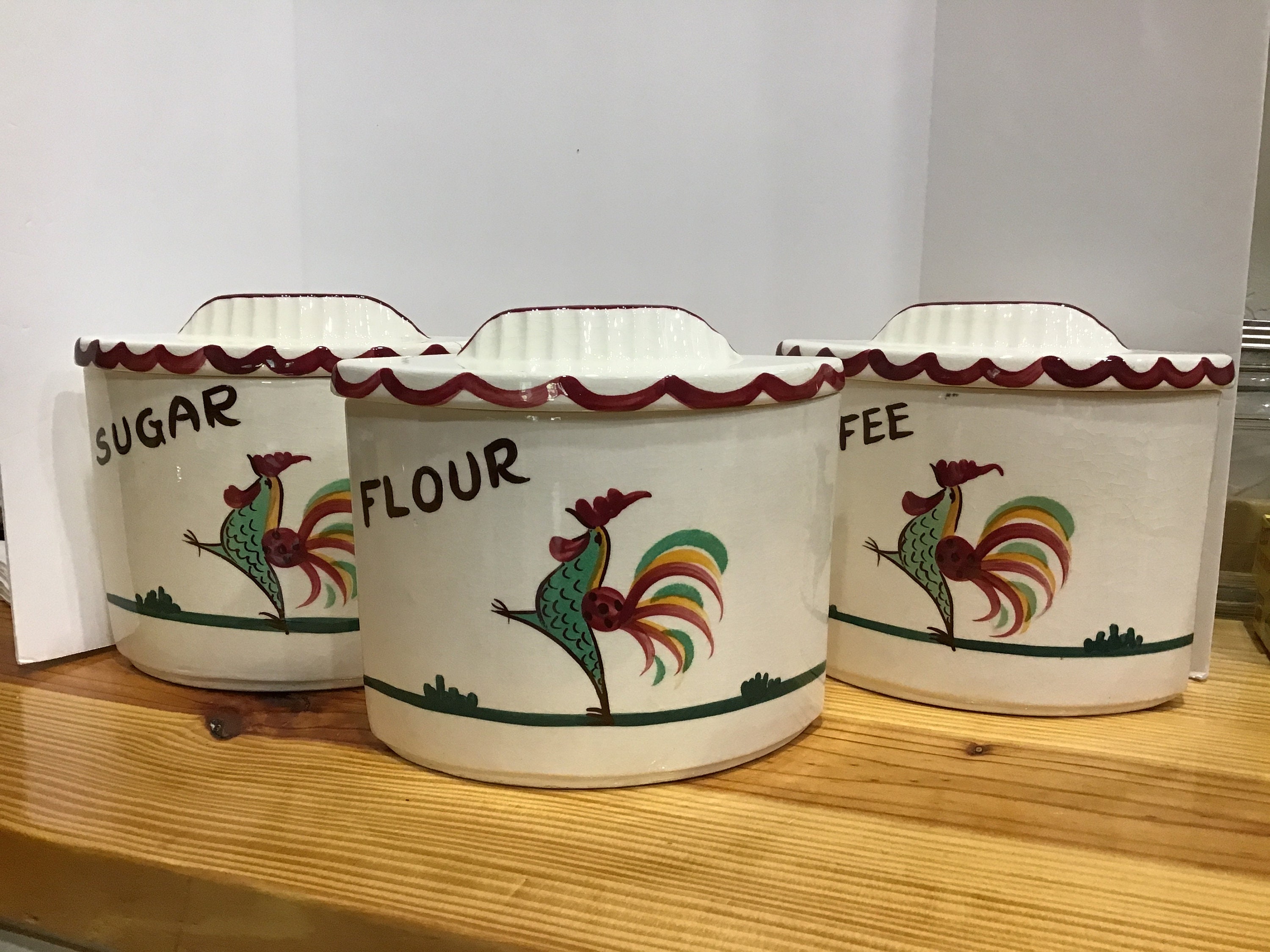 【USA vintage】カリフォルニアポッタリー　クロック　陶器　食品保存容器 Vintage Retro 1940s California Pottery Rooster Canister Set
