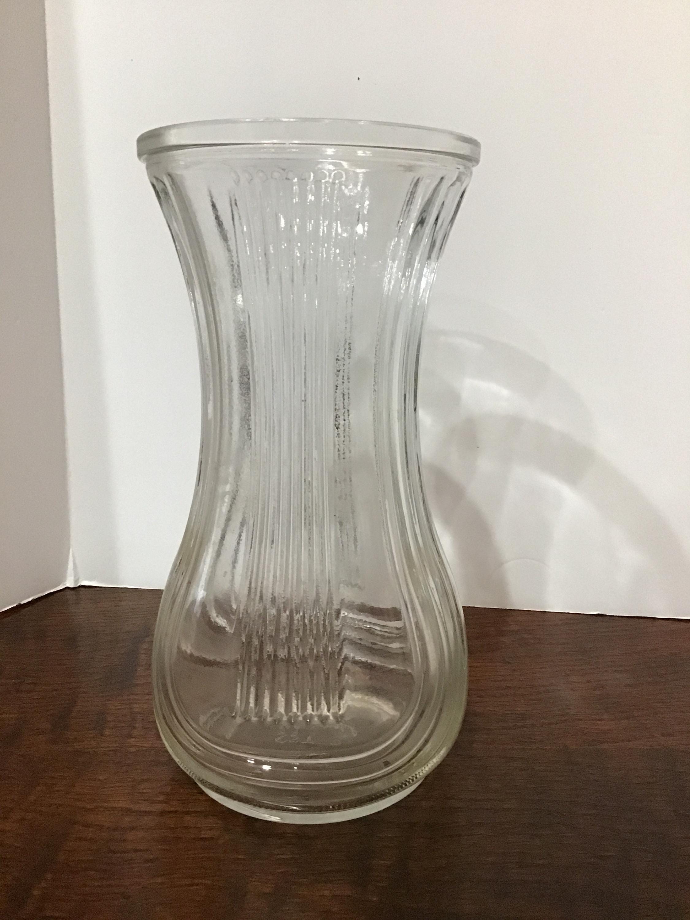Vintage Hoosier Glass Ribbed Flower Vase, Mid Century Modern Vase
