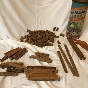 American Logs by Halsam 3/4’ Set 815, 103 Pieces,Original Container Childs Collectible Toys Building Set