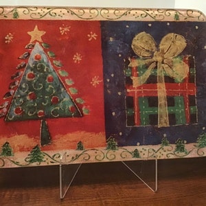 Large Glass Christmas Tray, Platter, Cutting Board, Serving Tray, Beverage, Bar Tray