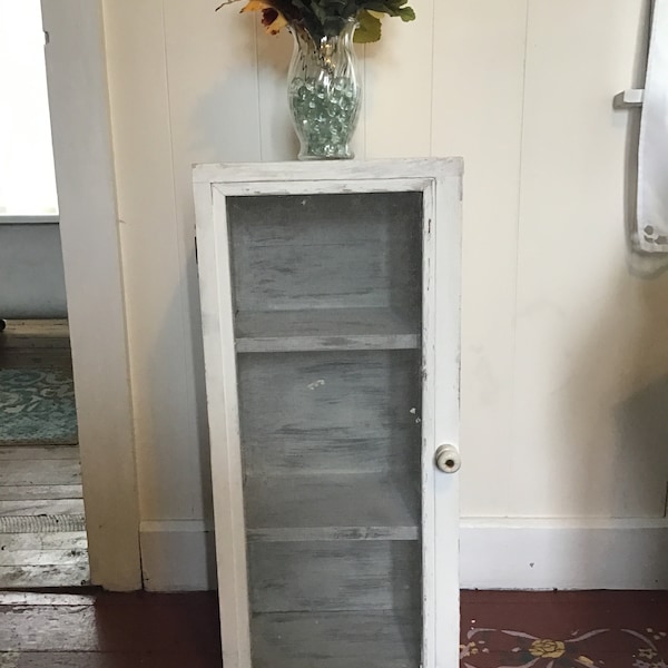Medicine Cabinet, Rustic, Curio, Spice, Book Cup Cabinet, Farmhouse Cottage Shabby Chic Side Table