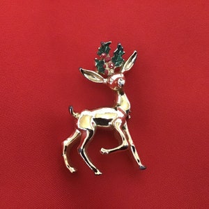 Vintage Brooch, Pin, Christmas, Reindeer Holly Berry Pin Gerry’s Reindeer Brooch
