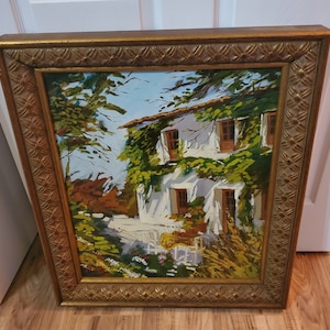Framed Artwork Oil Painting, Tuscany, Mediterranean, Garden, Architecture, Landscape Wall Art