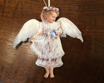 Porcelain Angel Ornament, Heavens Little Angels, Gentle Guardian First Issue by Donna Gelsinger, Bradford Exchange Limited Edition Ornament
