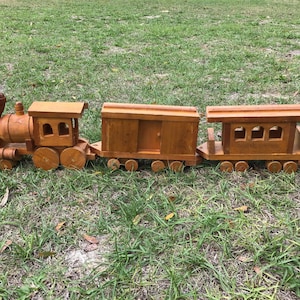 Vintage Handmade Wood Toy Train Set, Toddler, Young Childs Train Set, Train Collectible, Railroad Decor