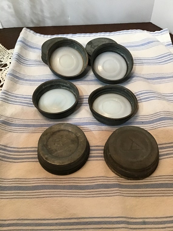 Vintage Canning Jar Lids Zinc Lids With Milk Glass Insert Etsy