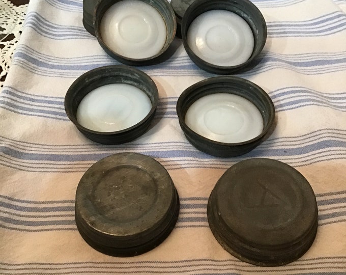 Vintage Canning Jar Lids Zinc Lids With Milk Glass Insert Set Etsy