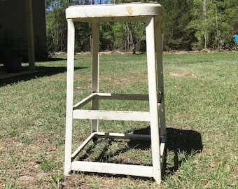 Vintage Metal Factory Stool, Kitchen, Farmhouse, Bar, Shop Stool, Plant Stand, Porch Decor