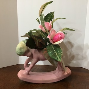 1940s New Baby Pink Rocking Horse Vase Planter Pretty Pony Planter