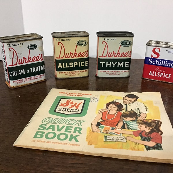 Vintage Advertising Spice Tins S&H Green Stamps Durkee’s, Shillings, Kitchen, Shelf Decor, Craft Projects, Photo, Stage Props, Collectibles