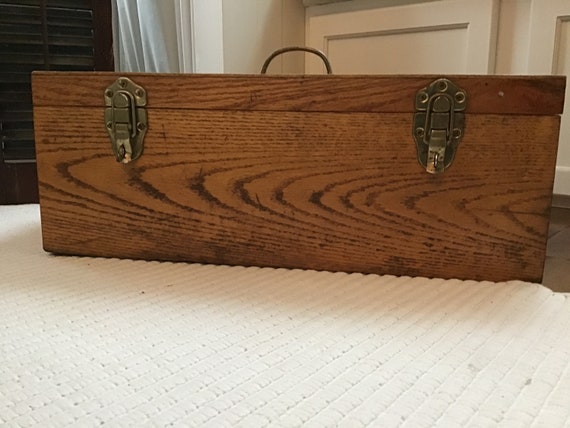 Vintage Wood Oak Fishing Tackle Box Organizer With Lures Fishing