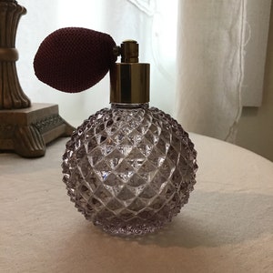 Beautiful Vintage Purple Cut Glass Perfume Atomizer, Perfume Bottle, Dresser, Vanity, Bathroom Decor, Valentines, Anniversary, Birthday Gift