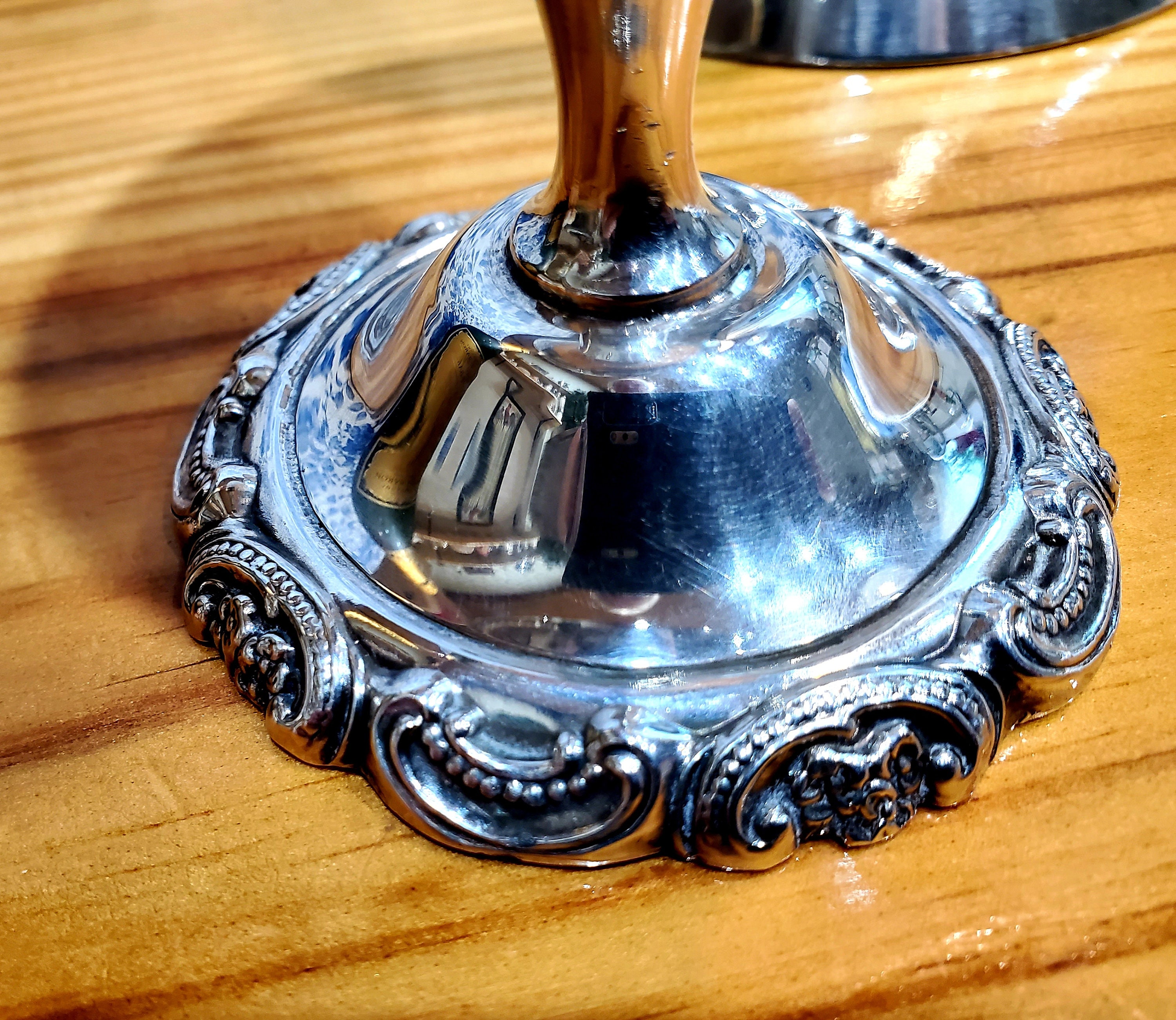 Vintage Baroque Silver Stemware, Wallace 224 Silver Wine Goblets