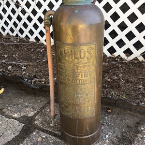 Vintage Fire Extinguisher Brass and Copper Childs Fire Extinguisher, Lamp, Man Cave, Office, Fireman’s Decor