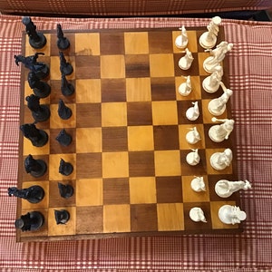 Vintage Hand Made Chess Board Chess Case With Renaissance Figures Travel Chess Wood Chess Board