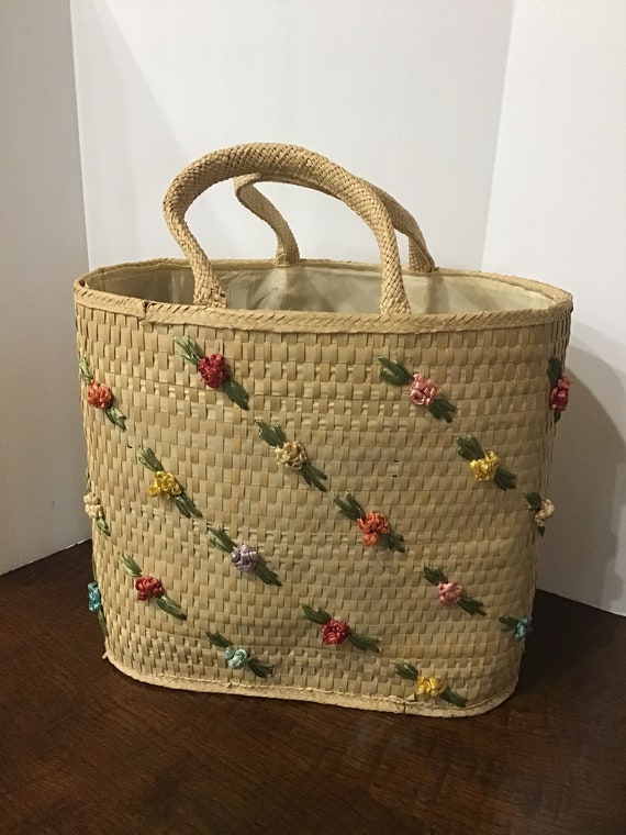 Vintage Straw Bag, Beach Bag, Shopping Bag, Knitt… - image 1