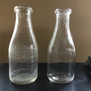 Vintage QUART MILK BOTTLE  Glass Milk, Water, Juice Decanter, Vase, Kitchen Farmhouse Decor