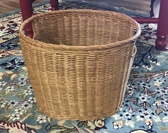 Vintage Wicker Basket With Handles, Flower Basket, Blanket Storage, Toy, Game Basket, Towel Basket