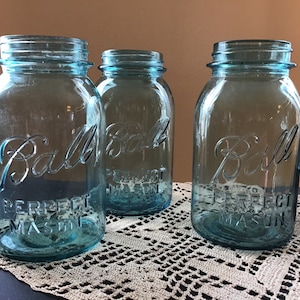 Vintage Blue BALL CANNING JARS 1923 to 1962 Canisters, Storage Jars, Farmhouse, Cabin, Shabby Chic, Cottage Kitchen Decor