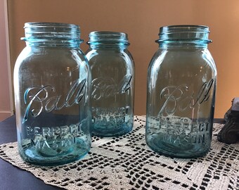 Vintage Blue BALL CANNING JARS 1923 to 1962 Canisters, Storage Jars, Farmhouse, Cabin, Shabby Chic, Cottage Kitchen Decor
