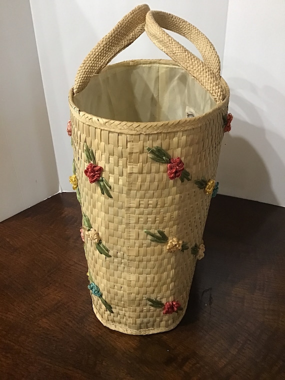 Vintage Straw Bag, Beach Bag, Shopping Bag, Knitt… - image 4