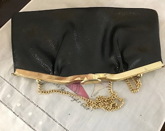 Vintage Black Reptile look leather Black Clutch Purse