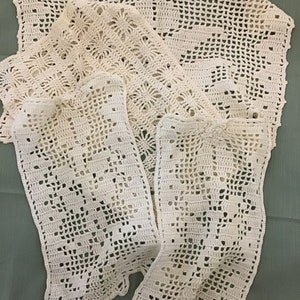 Vintage Lot of Four Crochet Doilies, Table Covers, Table Cloths, Dresser Scarf, Antique, Vintage, Victorian, Shabby Chic Decor