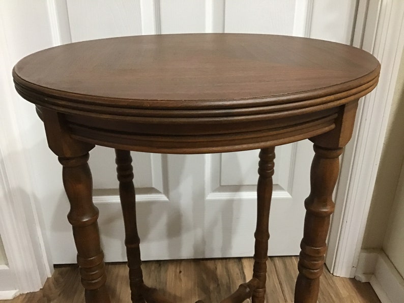 Antique Vintage Black Walnut Round Accent Side Table Lamp Etsy