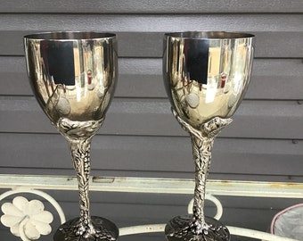 Vintage Godinger Silver Stemware Wine Glasses Goblets Wedding, Anniversary, Grape Art Barware