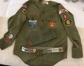 Vintage Boy Scout Shirt, Belt, Hat, Badges 1970s  Boy Scout Memorabilia, Collectible