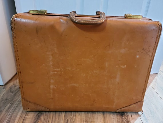 1960s Genuine Cowhide Leather Suitcase MCM Vintage Luggage 