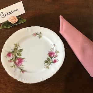 Vintage PORCELAIN CAPODIMONTE ROSE Tarjeta de Nombre, Portamenús Mesa Nupcial