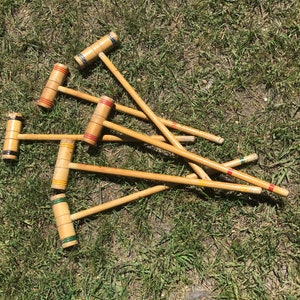 Vintage Croquet Mallets Kids Croquet Mallets, Porch, Game Room, Kids Room Decor Towel Bars Craft Projects. Photo, Stage Prop