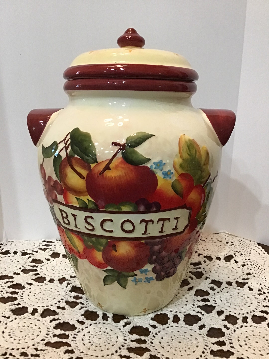 Nonnis Large Hand Painted Biscotti Jar Biscuit Bakery Etsy