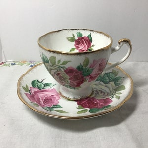 Beautiful Vintage Roslyn Melody Rose Footed Tea Cup and Saucer, Mothers Day, Tea Lovers, Collectors Gift