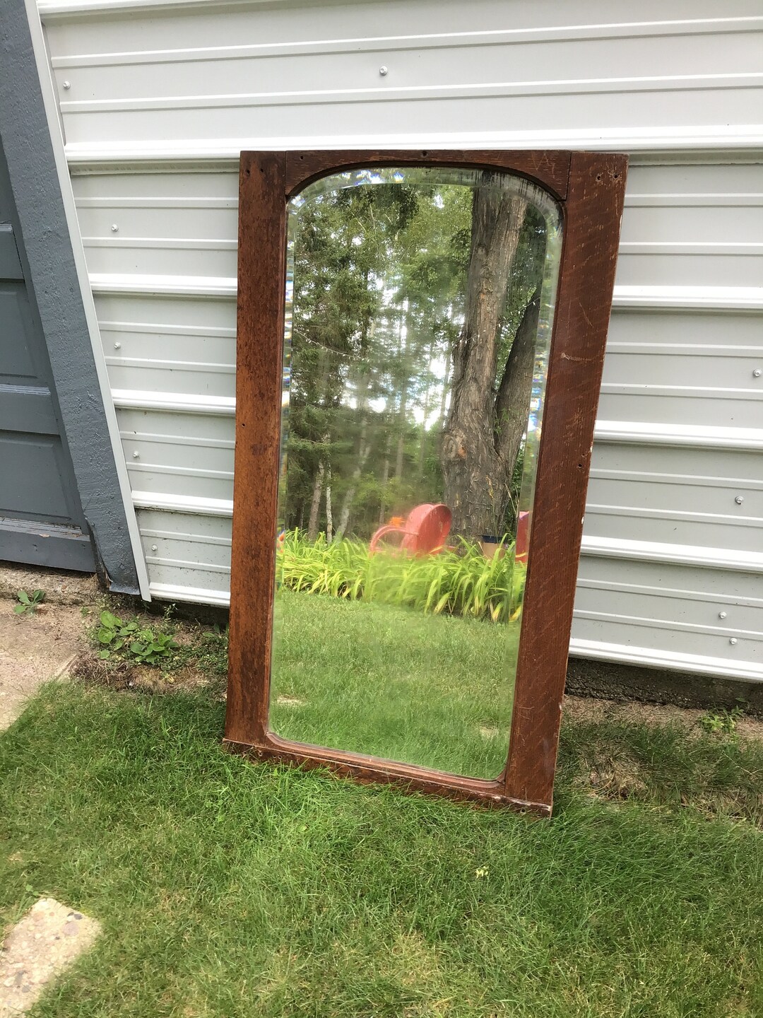 Large Antique Mirror Beveled Glass Framed Wall Mirror Rustic Etsy
