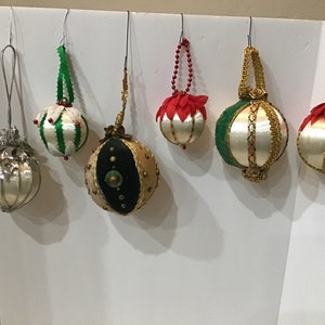 Vintage Handmade Satin Christmas Ornaments Christmas Tree Decor, Lot of Six Ornaments