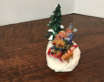 Lemax Christmas Village Figurine, "Downhill Thrills" Sledding Figurine, Christmas Decor, Gift, Collectible